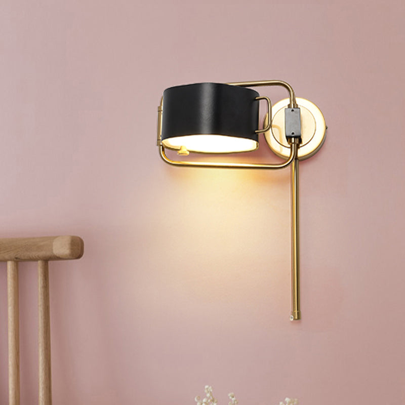 Contemporary Acrylic Led Drum Wall Sconce In Black Finish For Bedroom Lighting