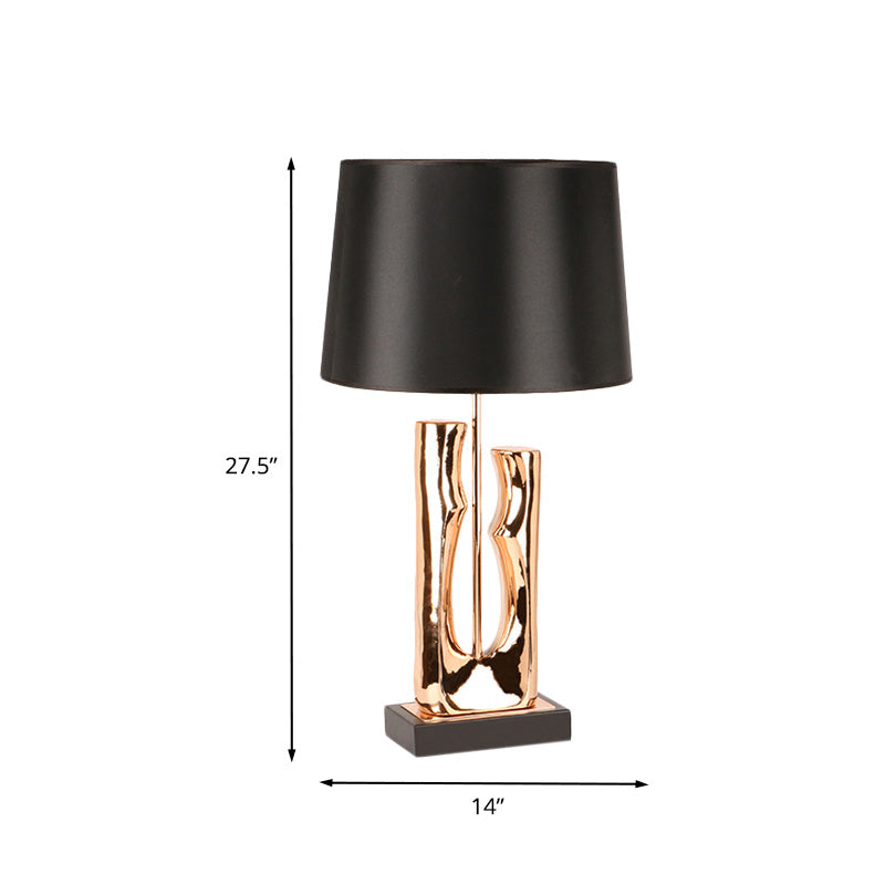 Contemporary 1-Head Black Barrel Fabric Table Light Creative Desk Lamp For Bedroom