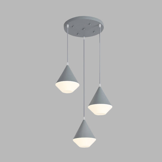 Modern Acrylic Cone Pendant Light With 3 Heads - White/Grey Coffee House Hanging Lamp