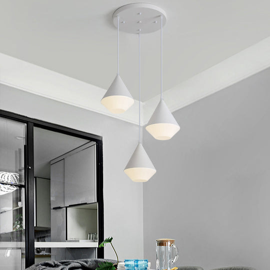 Modern Acrylic Cone Cluster Pendant Light Coffee House Hanging Lamp In White/Grey - 3 Heads Kit