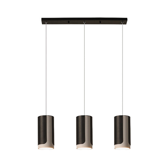 Modern Black 3-Light Metallic Pendant Lamp With Cylindrical Suspension