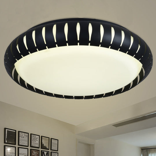 Contemporary Metal Doughnut Flush Lighting - White/Black Led Mount Fixture With Hollow-Out Design In