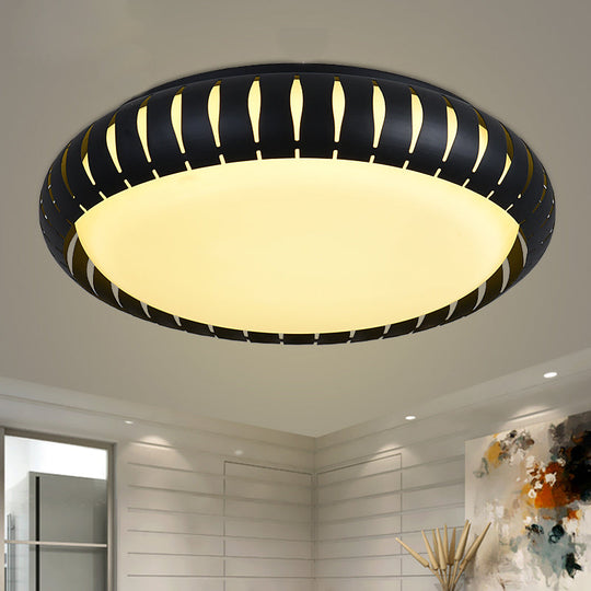 Contemporary Metal Doughnut Flush Lighting - White/Black Led Mount Fixture With Hollow - Out Design