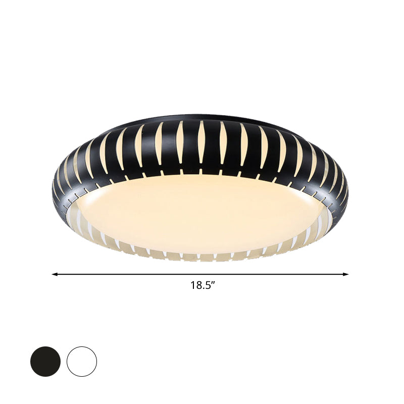 Contemporary Metal Doughnut Flush Lighting - White/Black Led Mount Fixture With Hollow - Out Design