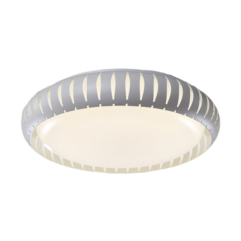 Contemporary Metal Doughnut Flush Lighting - White/Black Led Mount Fixture With Hollow-Out Design In