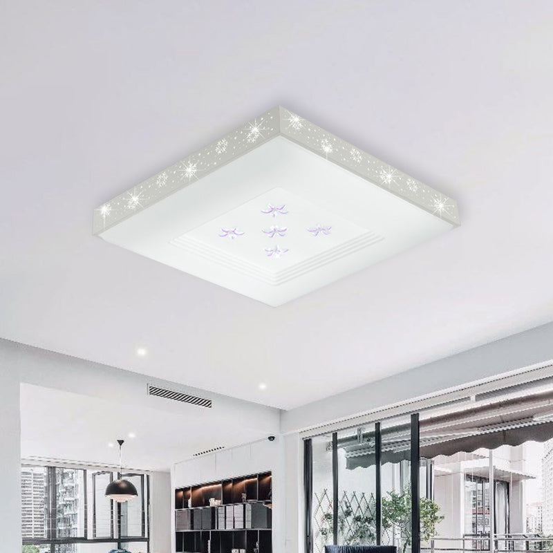 Modern Led White Flush Ceiling Light With Flower Pattern - White/Warm/3 Color Options