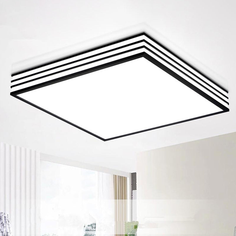 Nordic Metal Square Flush Mount Light Fixture - White And Black Led Ceiling In Warm/White/3 Color