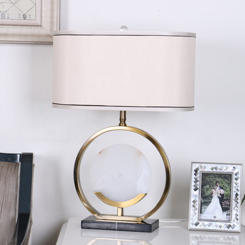 Marble Circle Desk Light: Modern 1-Bulb Fabric Table Lamp In Black/Gold For Living Room