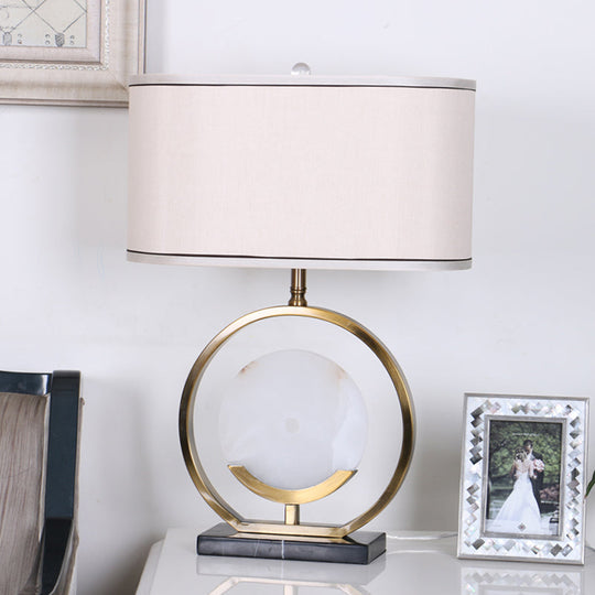 Marble Circle Desk Light: Modern 1-Bulb Fabric Table Lamp In Black/Gold For Living Room