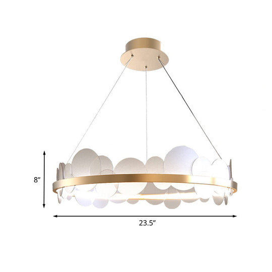 Contemporary Led Acrylic Chandelier Pendant In White/Warm Light - Gold Ring Design 23.5’/31.5’