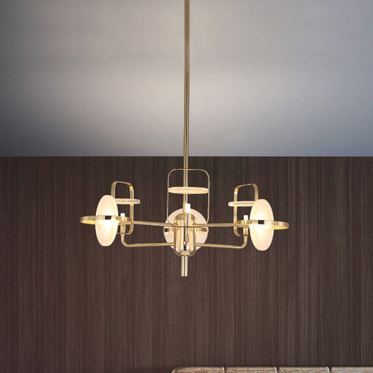 Modern Gold Led Chandelier Light With Iron Frame - 6 Rectangle Lights Acrylic Shade Suspended