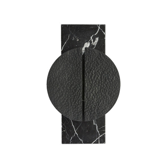 Minimalist Metallic Circle Wall Lamp With Led Sconce - Black/White Rectangle Marble Backplate
