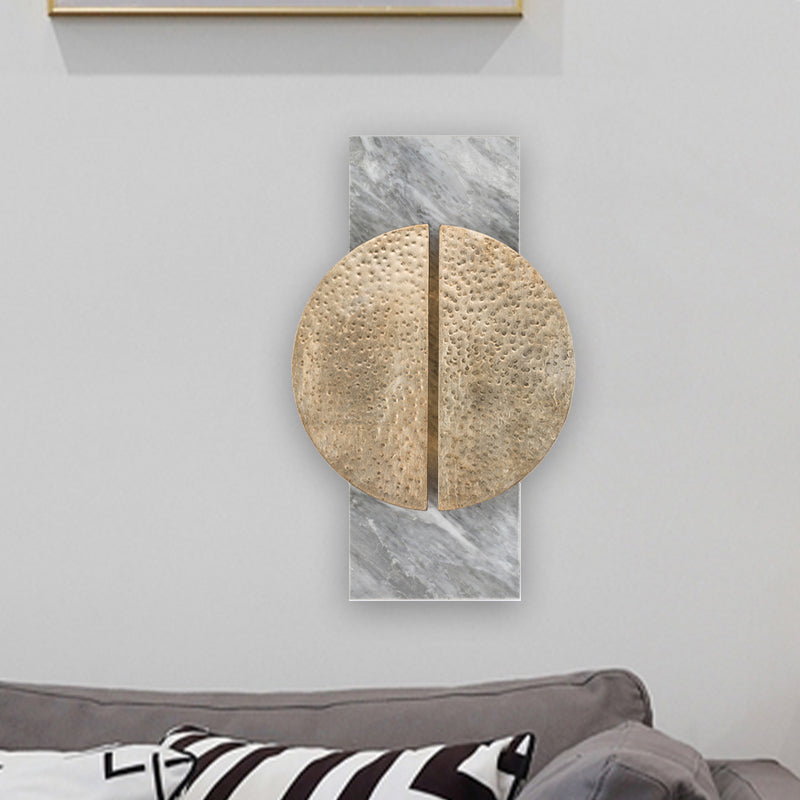Minimalist Metallic Circle Wall Lamp With Led Sconce - Black/White Rectangle Marble Backplate