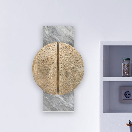 Minimalist Metallic Circle Wall Lamp With Led Sconce - Black/White Rectangle Marble Backplate