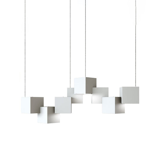 Modernist Cube Ceiling Light - Black/White Spliced 8 Lights Metal Led Pendant Lamp In White/Warm