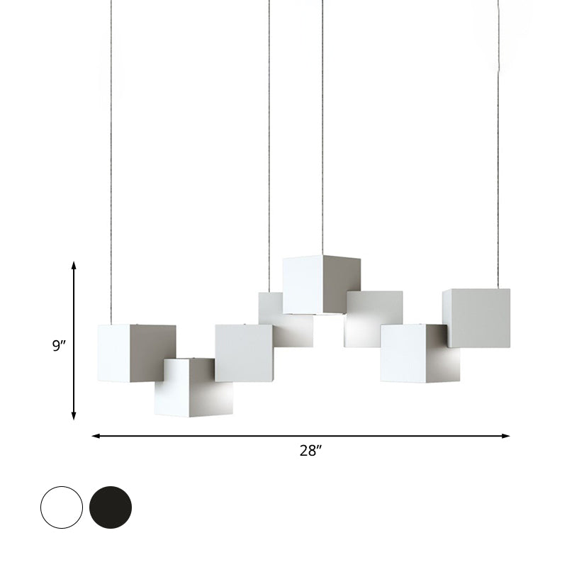 Modernist Cube Ceiling Light - Black/White Spliced 8 Lights Metal Led Pendant Lamp In White/Warm