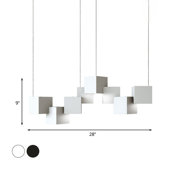 Modernist Cube Ceiling Light - Black/White Spliced 8 Lights Metal Led Pendant Lamp In White/Warm