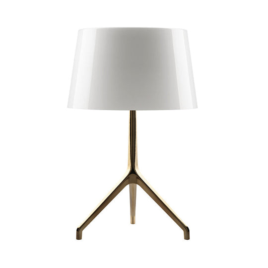 Gold Metal Tripod Nightstand Lamp With Barrel Shade For Bedroom Simple & Elegant Design