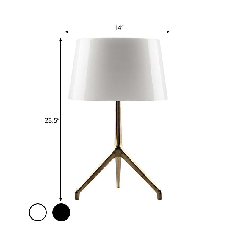 Gold Metal Tripod Nightstand Lamp With Barrel Shade For Bedroom Simple & Elegant Design
