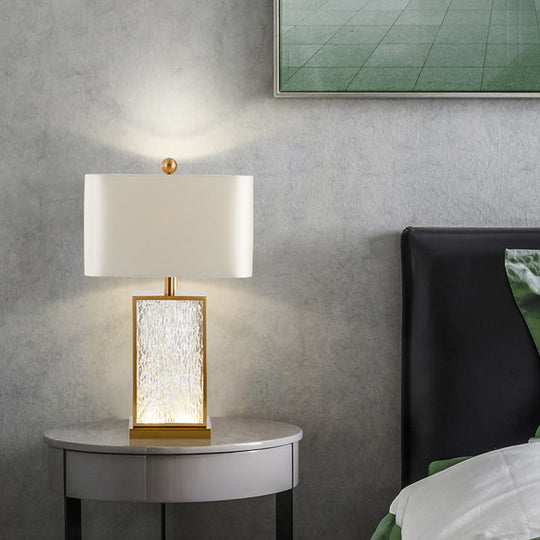 Contemporary Colored Glaze Table Lamp - White Fabric Nightstand Light