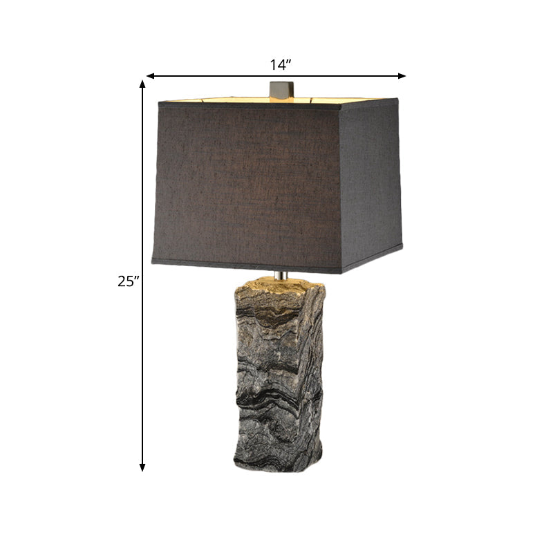 Modern Black Marble Rectangular Night Table Lamp With Fabric Shade
