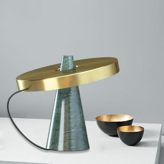 Modern Metallic 1-Head Gold Finish Desk Lamp With Aqua Marble Base