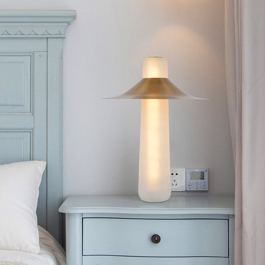 Gold Iron Flared Nightstand Lamp With Led Modern Bedside Table Lighting And White Glass Base