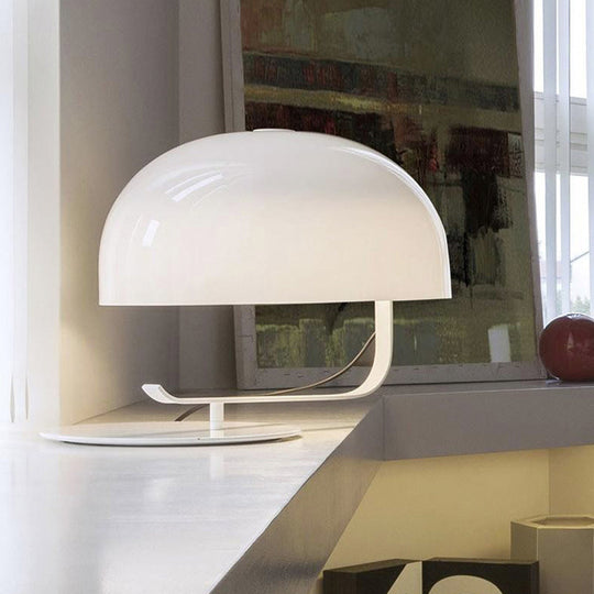Contemporary Mushroom Night Table Lamp In White/Brown