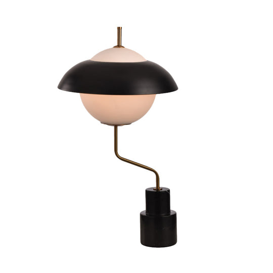 Modern Saucer Metallic Table Light - Black Desk Lamp With Opal Glass Shade For Living Room