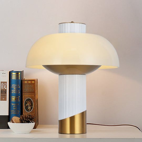 Post Modern Gold Bowl Desk Lamp With Milk Glass Shade For Living Room