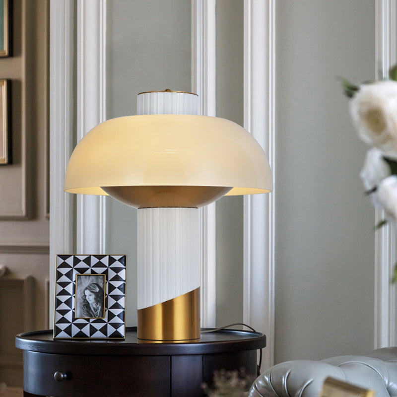 Post Modern Gold Bowl Desk Lamp With Milk Glass Shade For Living Room