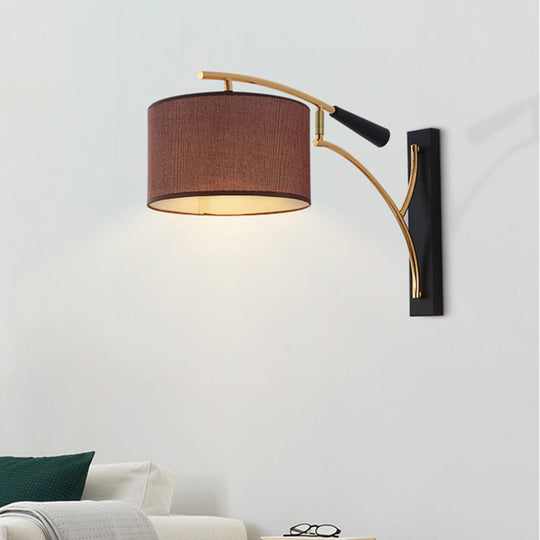 Modern Drum Shade Wall Lamp - 1 Head Fabric Lighting For Bedroom In Flaxen/Coffee