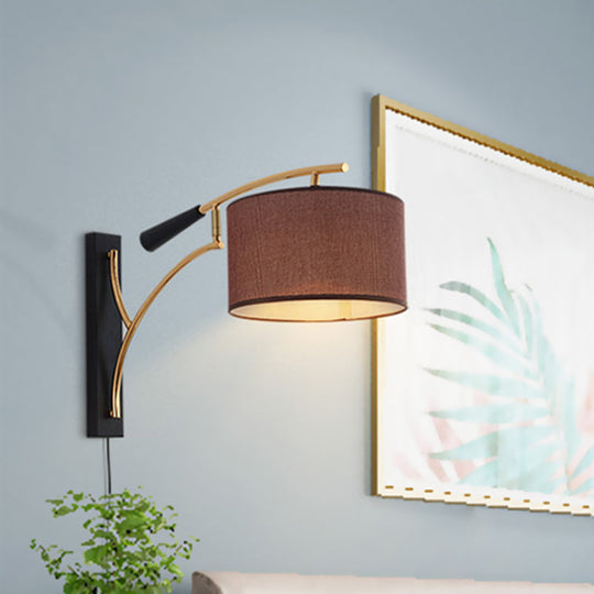 Modern Drum Shade Wall Lamp - 1 Head Fabric Lighting For Bedroom In Flaxen/Coffee