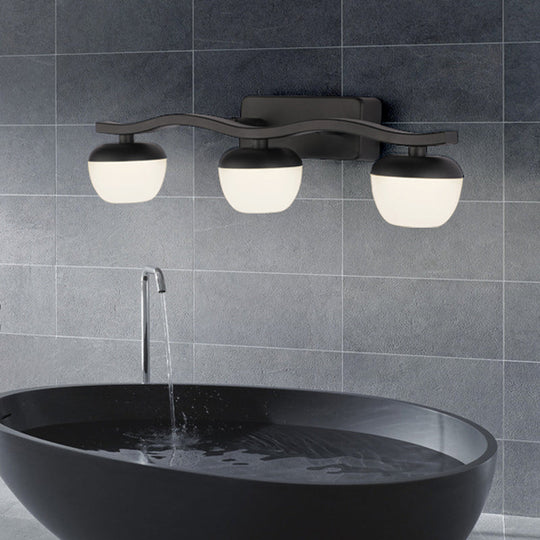 Wave Design Black Acrylic 3-Head Vanity Lamp For Contemporary Bedroom Wall Lighting