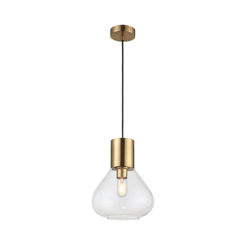 Modern 1-Head Gold Pendant Lamp For Dining Table With Clear Glass Urn And Hanging Lighting