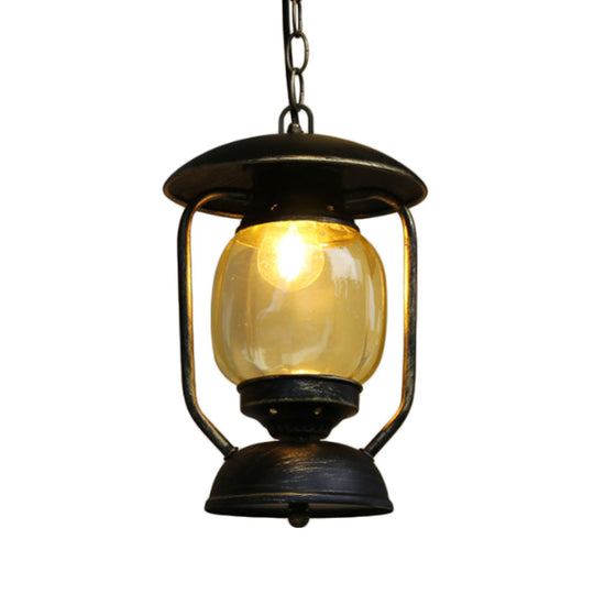 Coastal Brass/Bronze Metal Hanging Pendant Light With Yellow Glass - Kerosene Corridor Ceiling