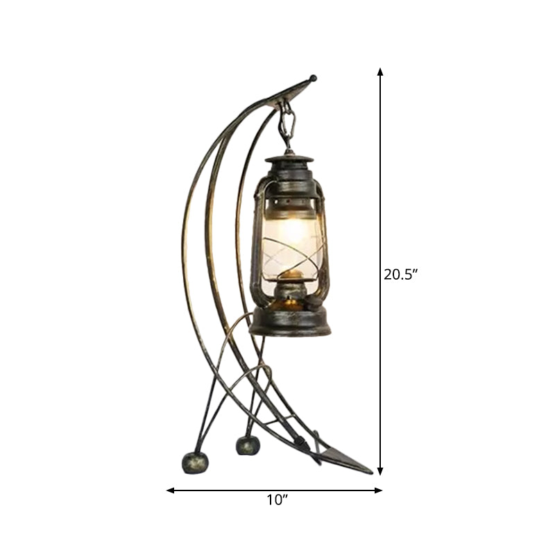 Industrial Kerosene Clear Glass Table Lamp With Brass Arc Base - 1 Light Desk Lighting