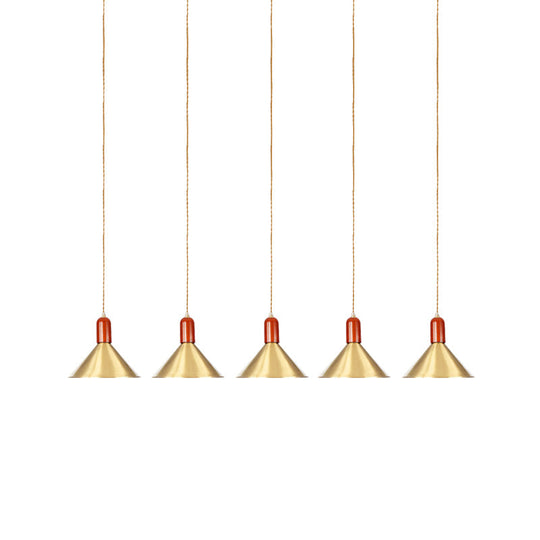Industrial Tandem Pendant Ceiling Lamp - Conical Metallic Gold Finish 3/5/7 Lights