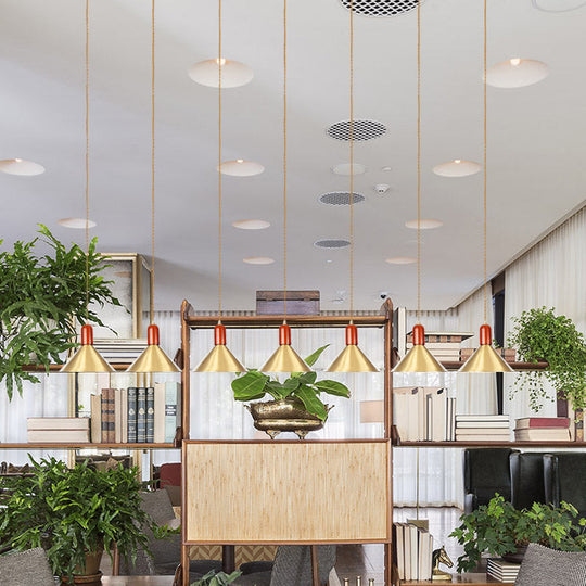 Industrial Tandem Pendant Ceiling Lamp - Conical Metallic Gold Finish 3/5/7 Lights