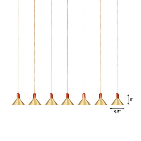 Gold Finish Multi-Light Pendant Conical Ceiling Lamp - Industrial Tandem Hanging 3/5/7 Lights