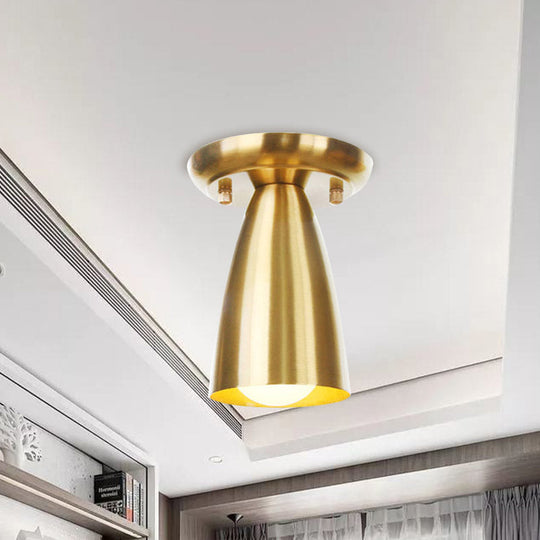 Gold Finish Metal Tubular Industrial Ceiling Flush Mount With 1 Head Ideal For Foyer Lighting
