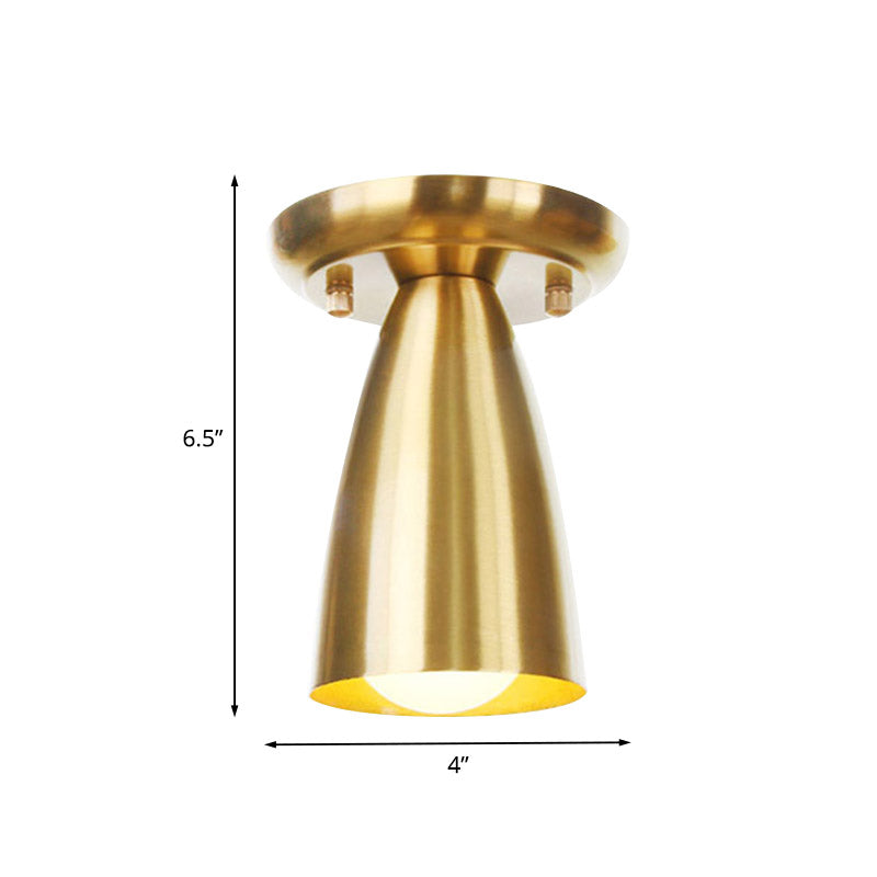 Gold Finish Metal Tubular Industrial Ceiling Flush Mount With 1 Head Ideal For Foyer Lighting