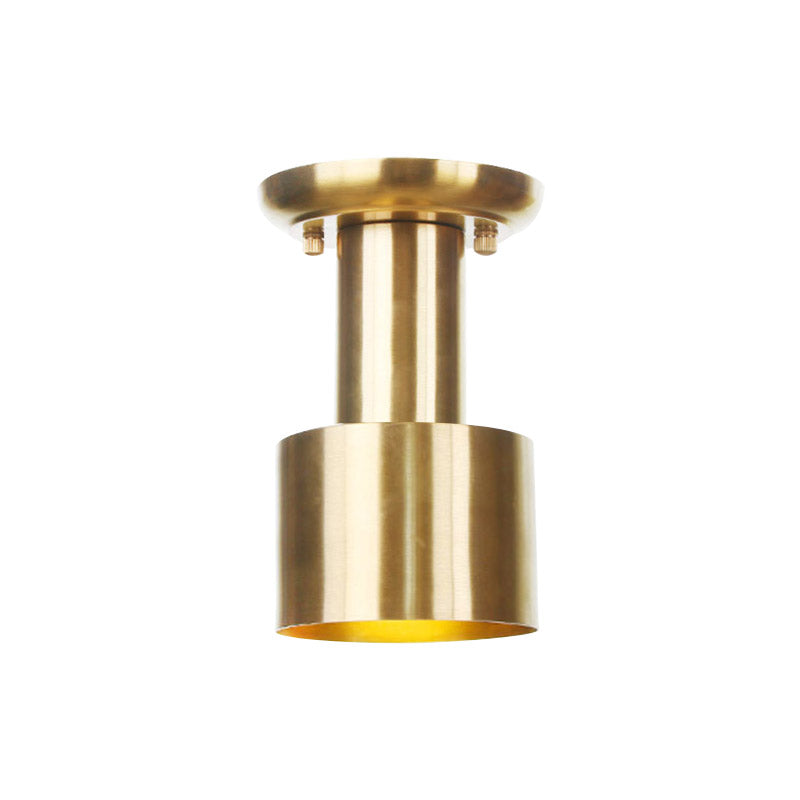Gold Finish Metal Tubular Industrial Ceiling Flush Mount With 1 Head Ideal For Foyer Lighting