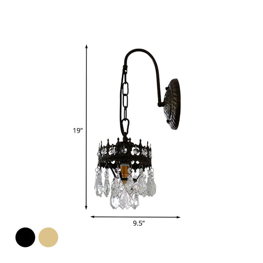 Traditional Crown Wall Light Sconce - Metallic One-Light Lamp For Living Room In Brass/Black With
