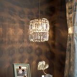Modernist Crystal Pendant Ceiling Lamp In Brass