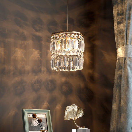 Modernist Crystal Pendant Ceiling Lamp In Brass