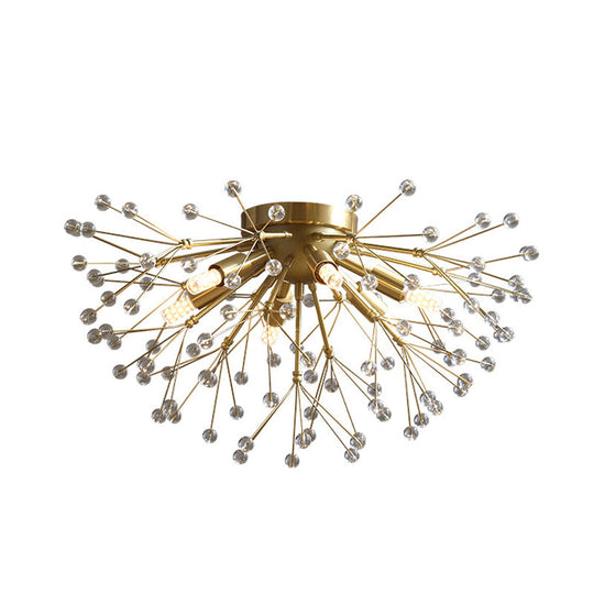 Modernist Metallic Dandelion Flushmount Light In Brass With 3/4/6 Bulbs