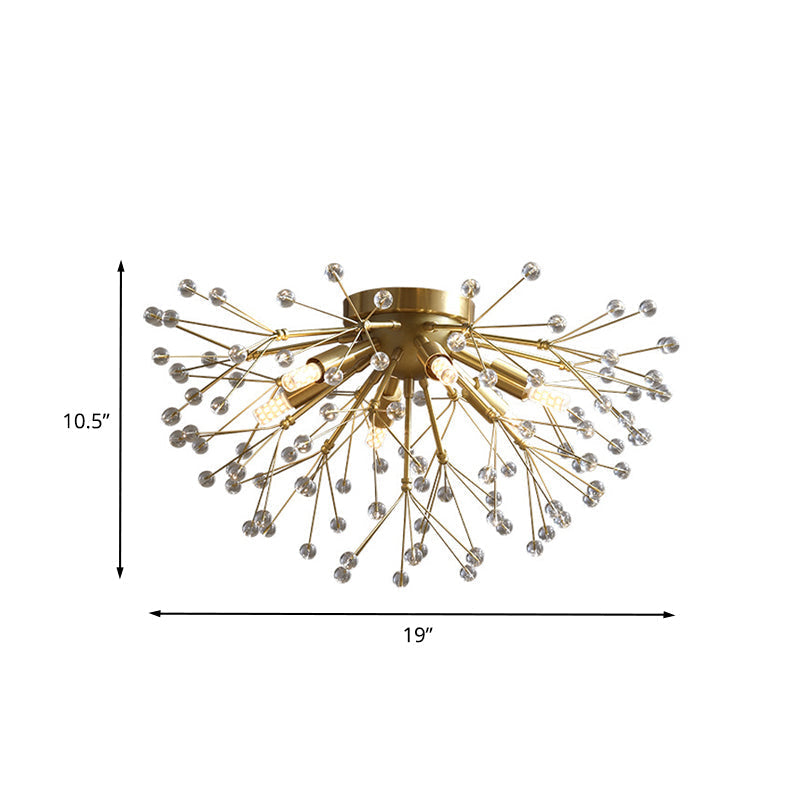 Modernist Metallic Dandelion Flushmount Light In Brass With 3/4/6 Bulbs