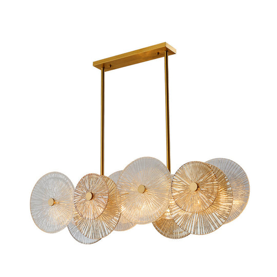 Modern Gold Finish Pendant Light With Prismatic Glass Shade - 8 Bulbs Ideal For Dining Room Or