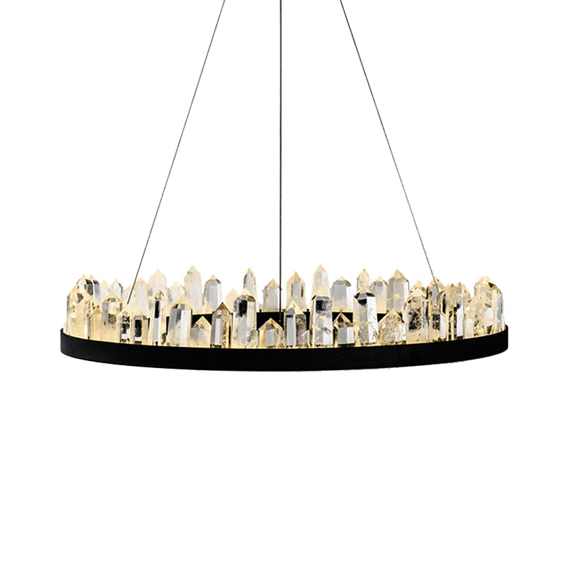 Minimalist Black Crystal Ring Led Ceiling Pendant Light Kit - Ideal For Living Room